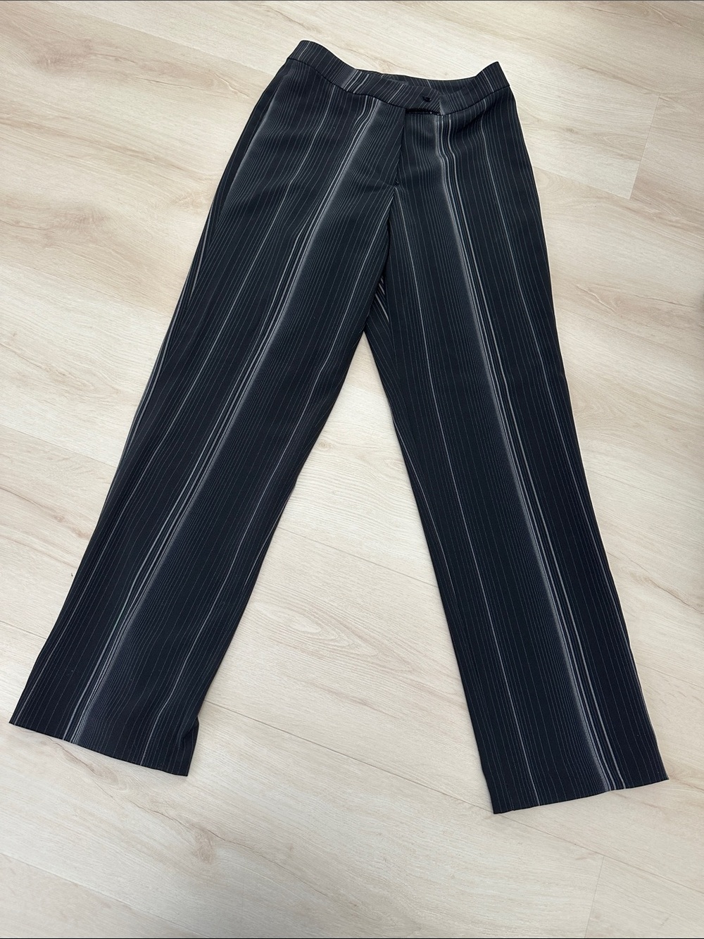 Women's Black Pinstripe Trousers - Tailored Wide Leg